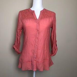 NY Collection Lace Trim Blouse